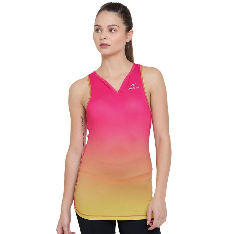 Alcis Women Pink Yellow Ombre Tank Top (S)