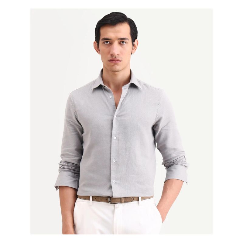 Rare Rabbit Mens Raxo Dusky Grey Cotton Fabric Regular Fit Plain Shirt (XL)