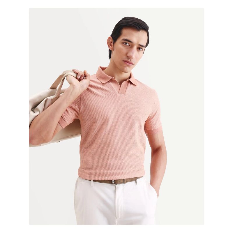 Rare Rabbit Mens Digi Pastel Peach Cotton Blend Regular Fit Plain Polo T-shirt (M)