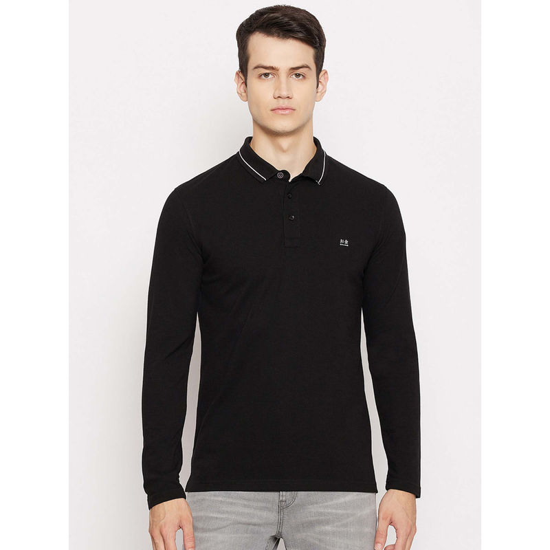 Okane Mens Black Cotton Solid Polo Collar T-Shirt (XL)