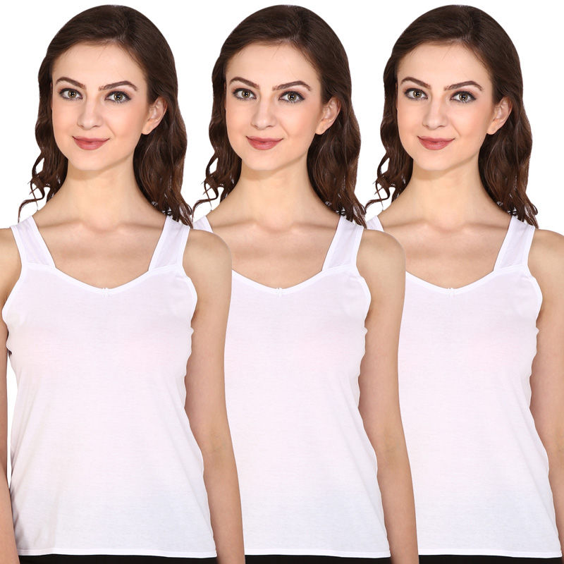 Bralux Women's Nancy Cotton Hosiery Half Slip Camisole White Set of 3 (S)