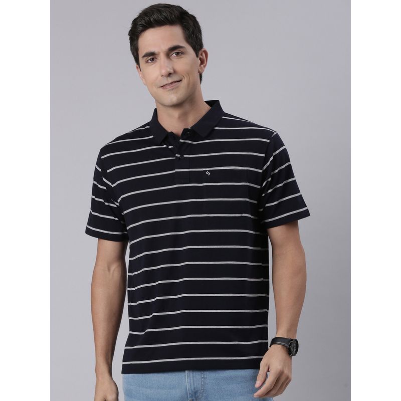 Classic Polo Men Black Cotton Blend Stripes Regular Fit Polo T-Shirt (M)