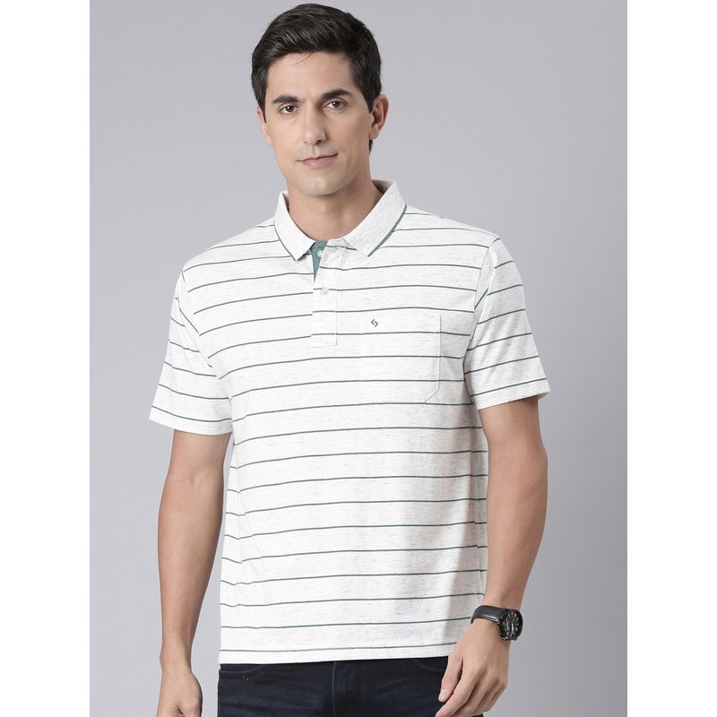 Classic Polo Men White Cotton Blend Stripes Regular Fit Polo T-Shirt (2XL)
