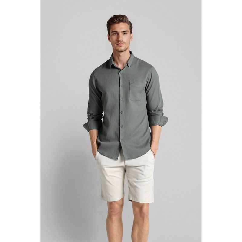 Crocodile Men Grey Pure Cotton Solid Comfortable Fit Casual Shirt (40)