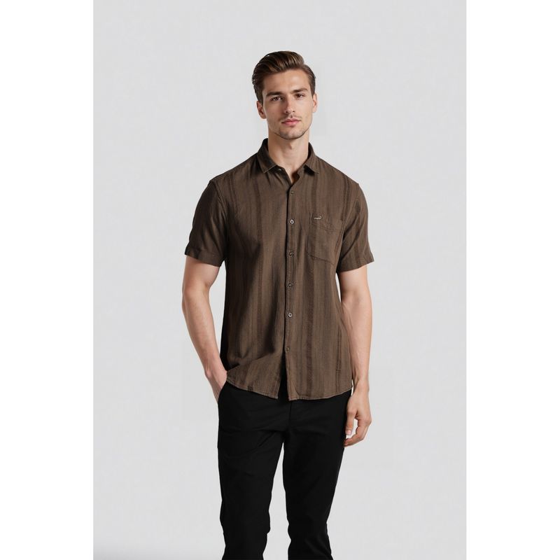 Crocodile Men Brown Pure Cotton Stripes Comfortable Fit Casual Shirt (39)