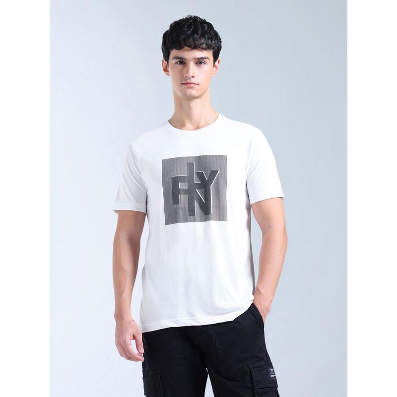 Flying Machine Men White Brand Printed Essentials T-shirt (M)