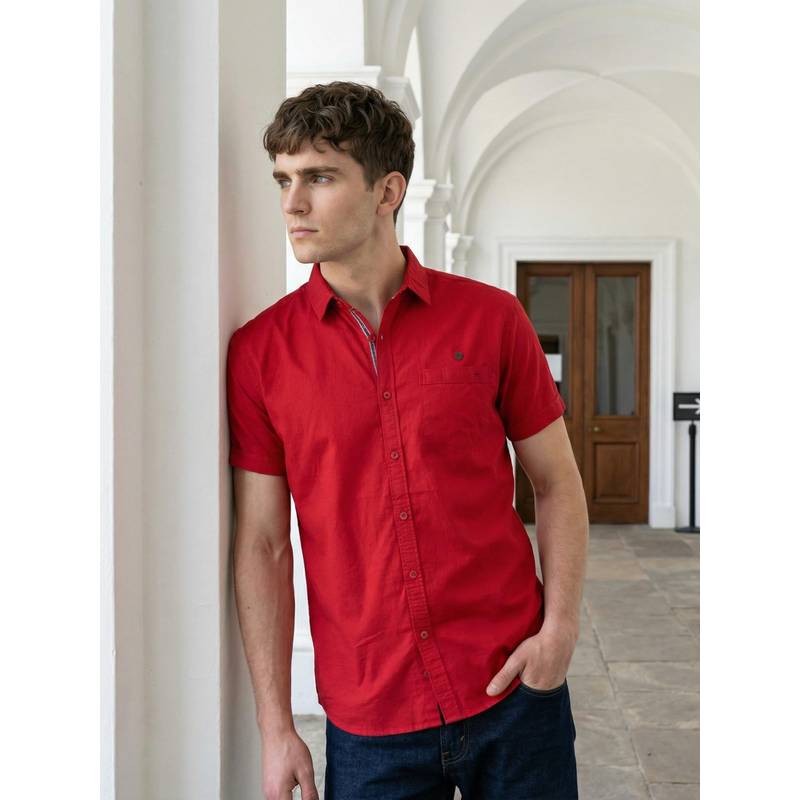 Buy KUONS AVENUE Men Solid Merlot Red Linen Cotton Casual Shirt Online