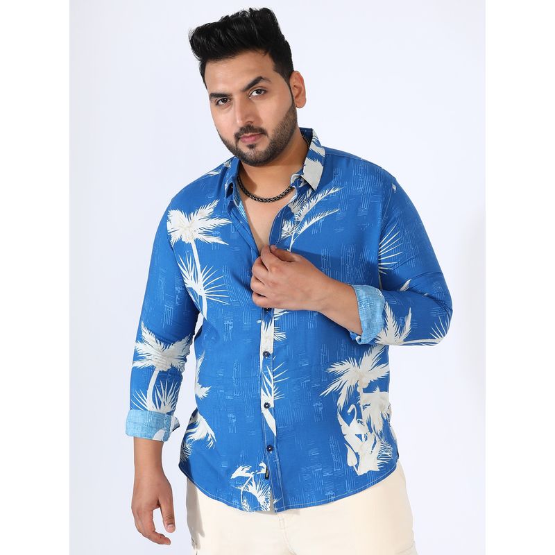 Instafab Plus Ecoliva Palm Tree Casual Shirt - Blue (3XL)