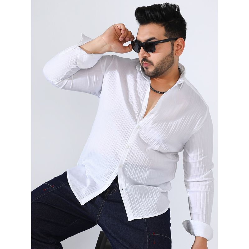 Instafab Plus Self-Design Striped Casual Shirt - White (3XL)