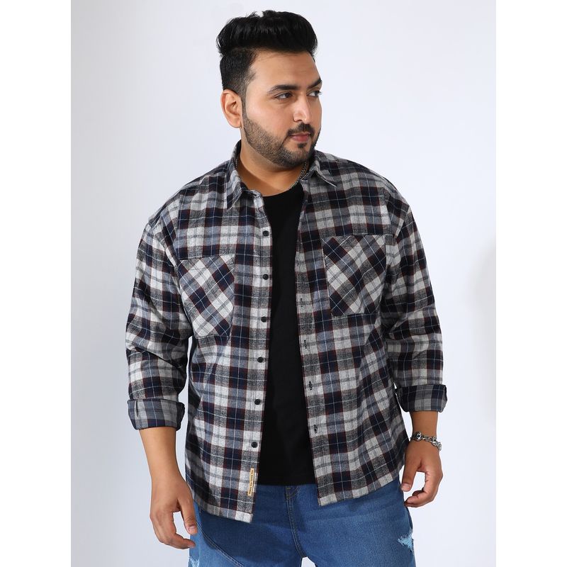 Instafab Plus Tartan Plaid Casual Shirt - Blue (6XL)
