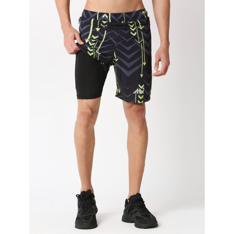 AESTHETIC NATION Aspire 2 In 1 Inner Compression Grey Printed Shorts (L)