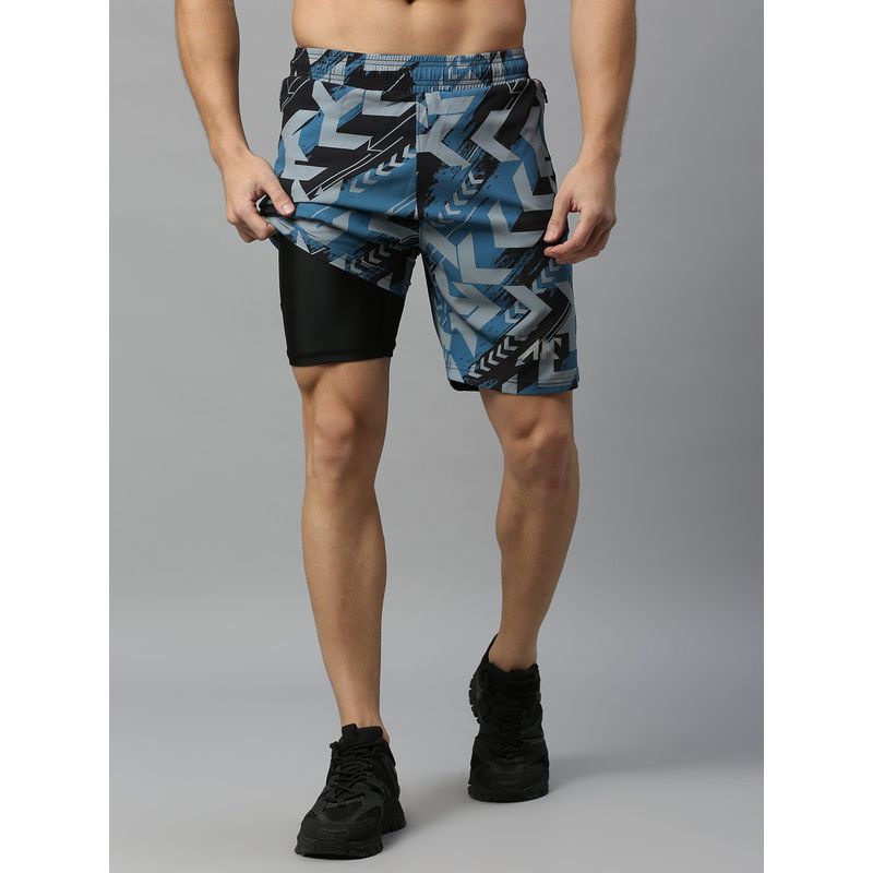 AESTHETIC NATION Aspire 2 In 1 Inner Compression Blue Printed Shorts (M)
