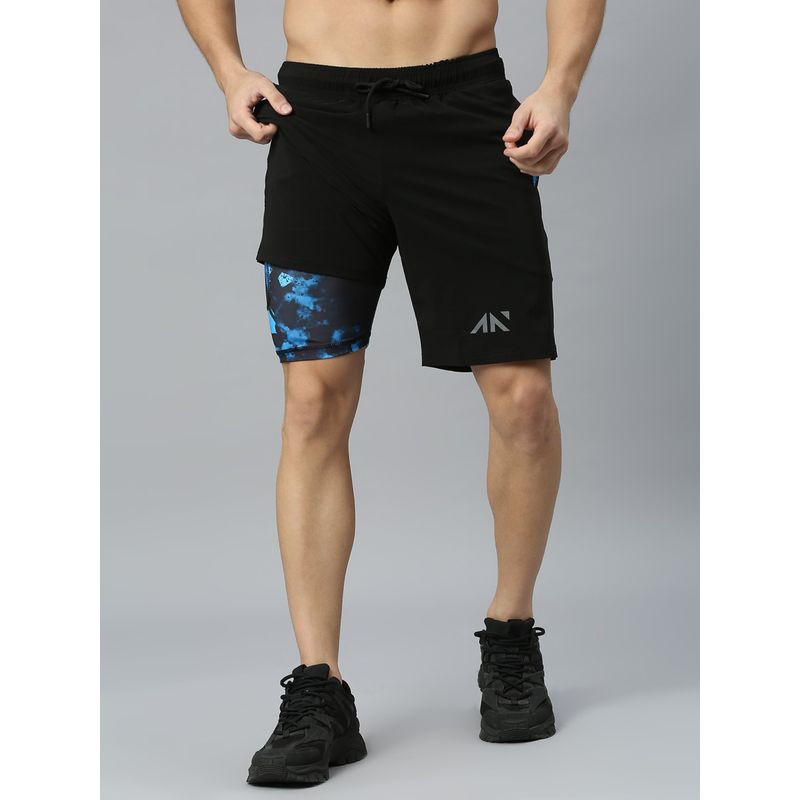 AESTHETIC NATION Critical 2 In 1 Inner Compression Blue Printed Shorts (L)