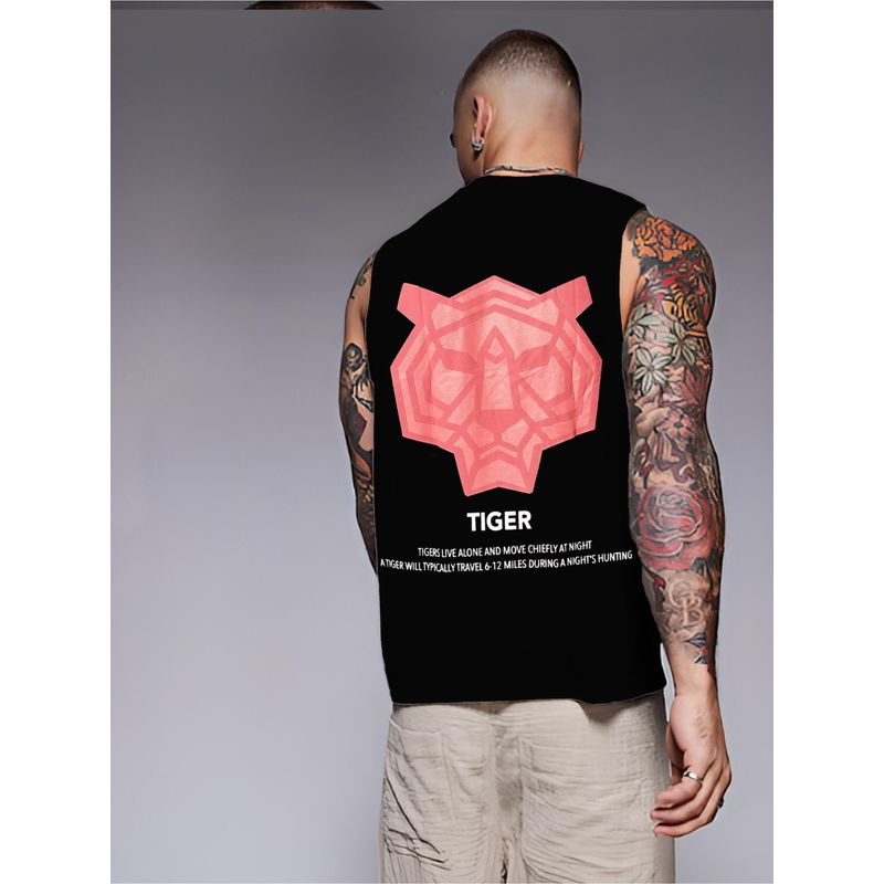 RIGO Men Black Terry Oversized Printed Vest T-Shirts (S)