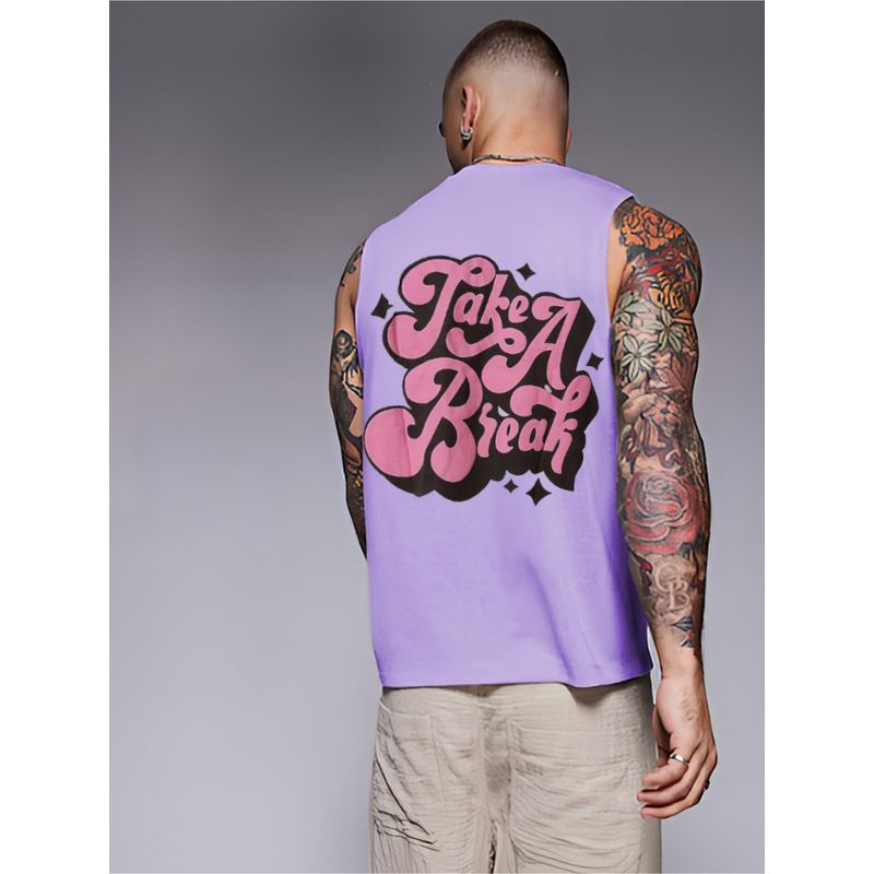 RIGO Men Light Purple Terry Oversized Printed Vest T-Shirts (L)