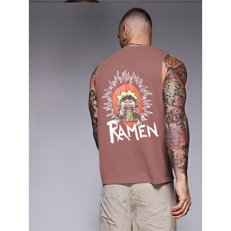 RIGO Men Mauve Terry Oversized Printed Vest T-Shirts (L)