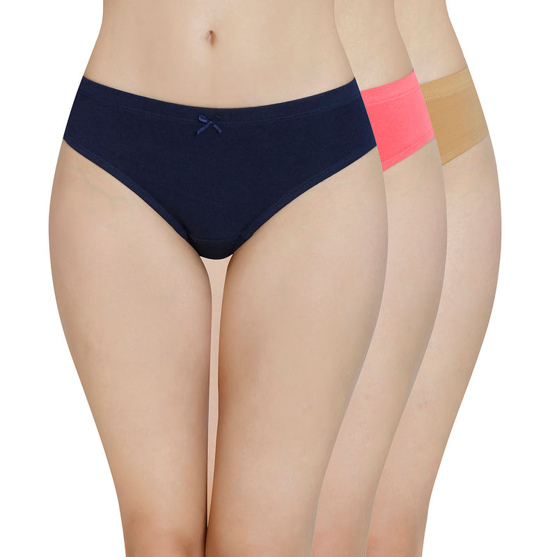 Amante Inner Elastic Solid Mid Rise Bikini Panty (Pack of 3) - Multi-Color (S)