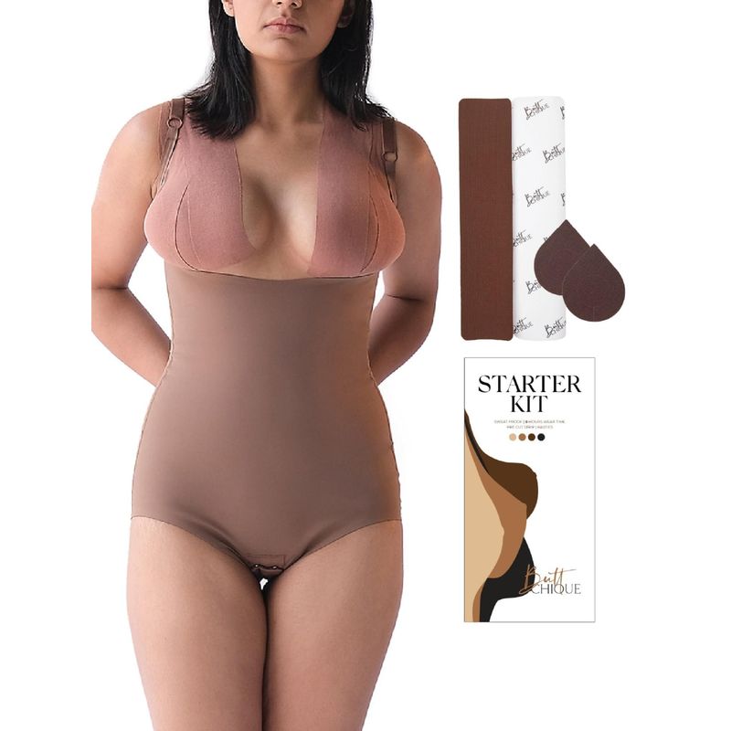 ButtChique Bodysuit Shapewear and Starter Kit Body Tape with Pasties (S)