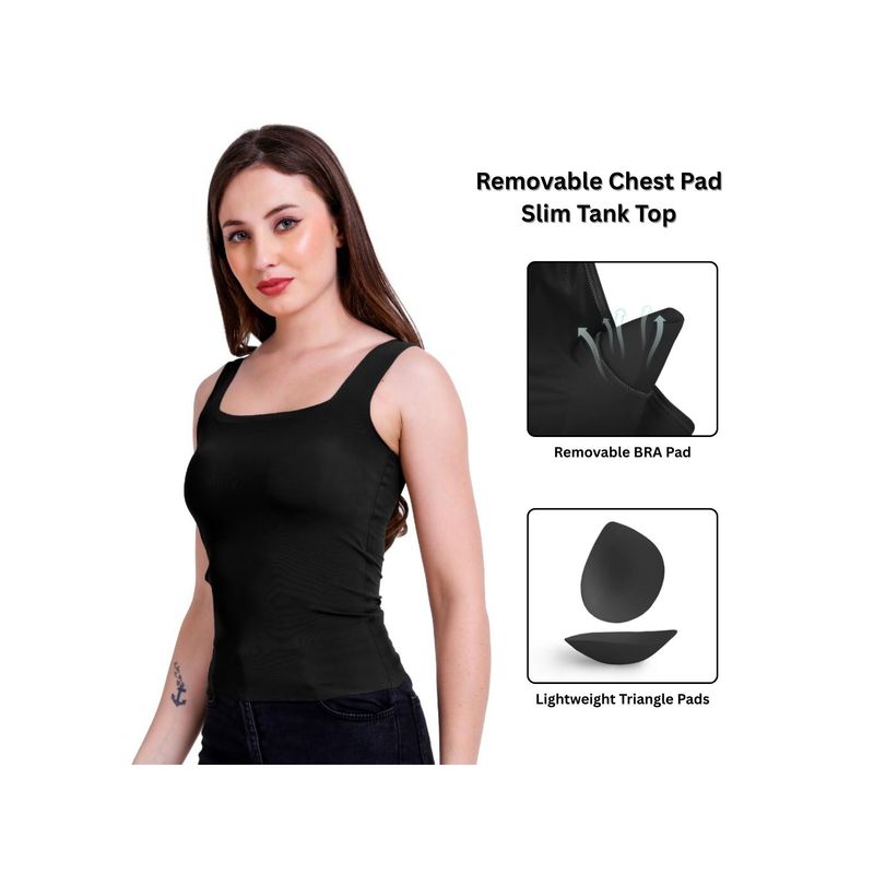 CareDone Womens Black Padded Camisole with Built-In Support (M)