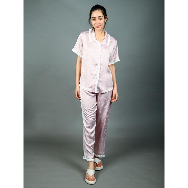 Odette Pink Satin Nightsuit for Women (XL)
