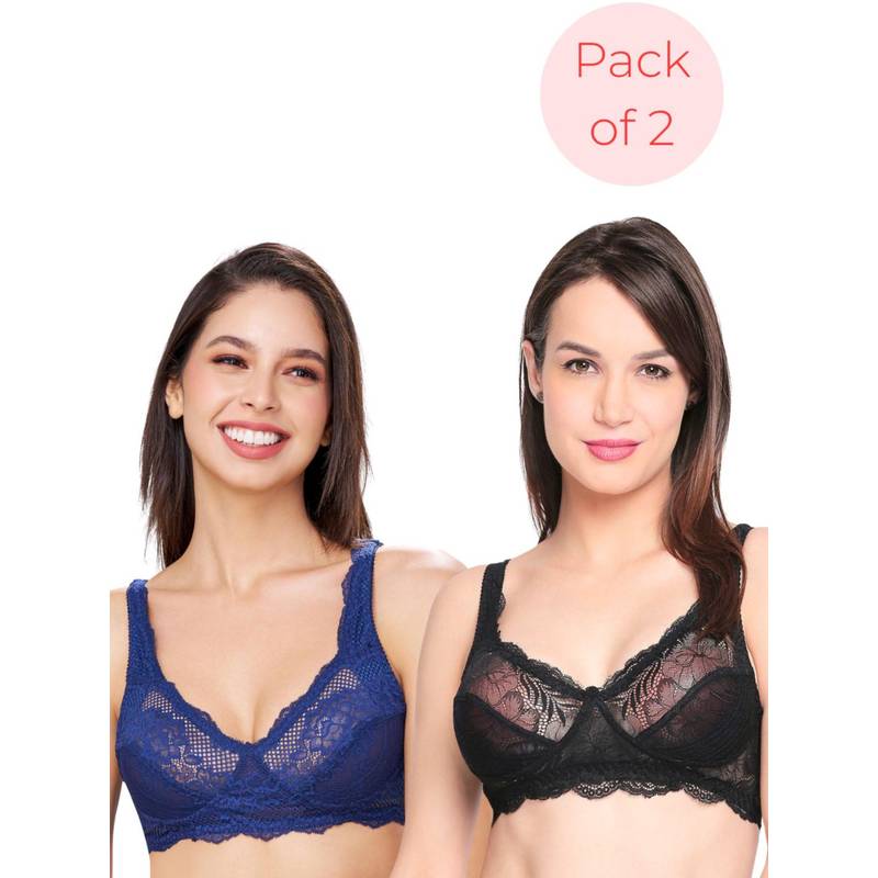 bodyline Romance Double Layered Non Wired Medium Coverage Lace Bra (Pack of 2) (32C)