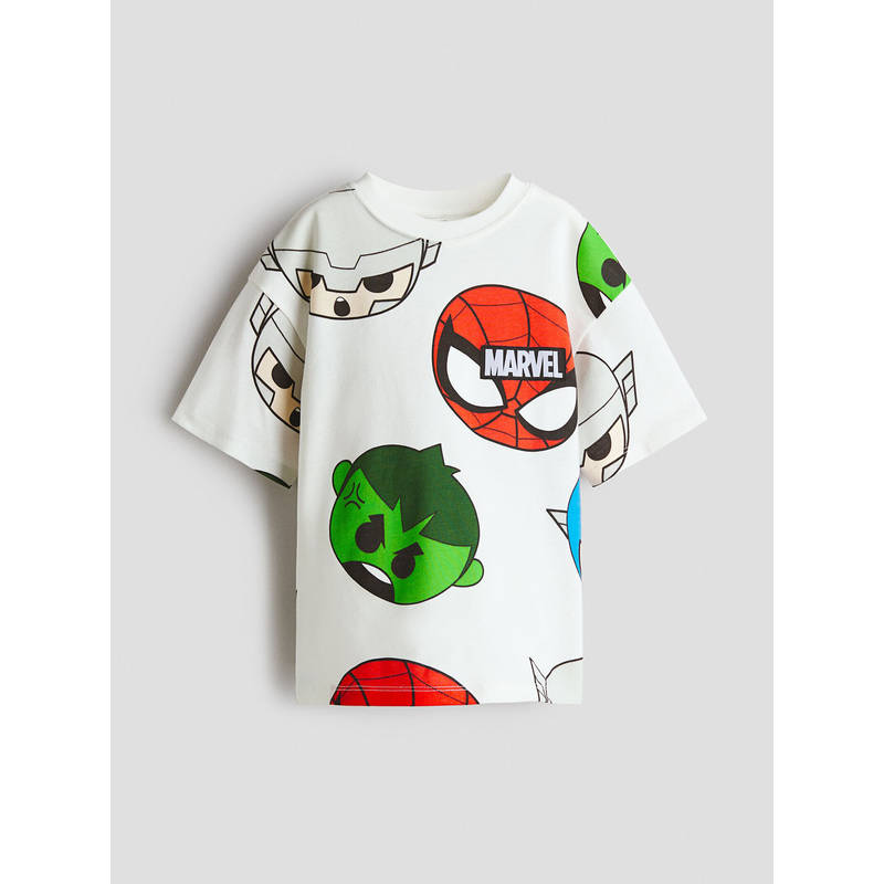 H&M Boys White Loose-Fit Printed T-Shirt (4-6 Years)
