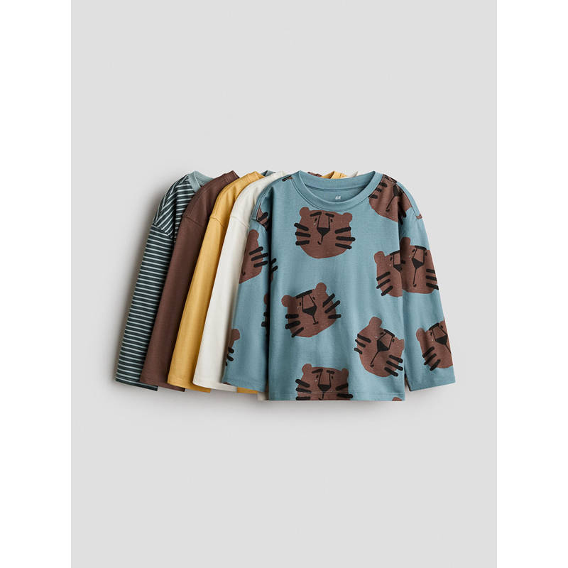 H&M Boys Multi-Color 5-Pack Long-Sleeved T-Shirts (1.5-2 Years)