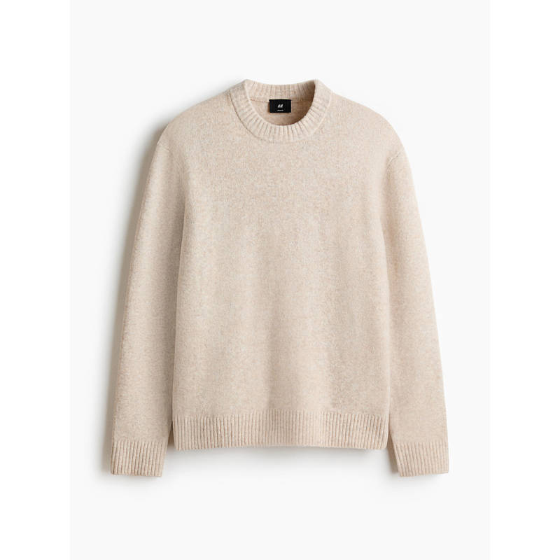 H&M Men Beige Regular Fit Brushed Jumper (M)
