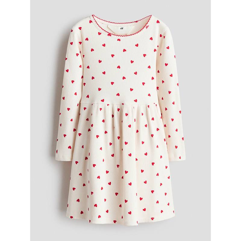 H&M Girls White Printed Cotton Dress (1.5-2 Years)