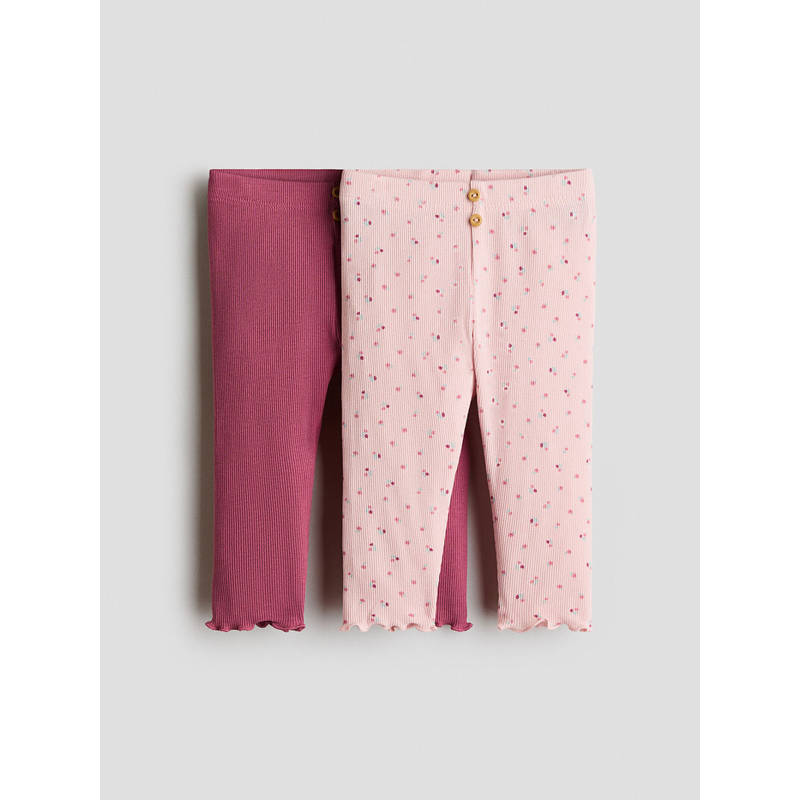 H&M Girls Multi-Color 2-Pack Ribbed Cotton Leggings (0-1 Months)