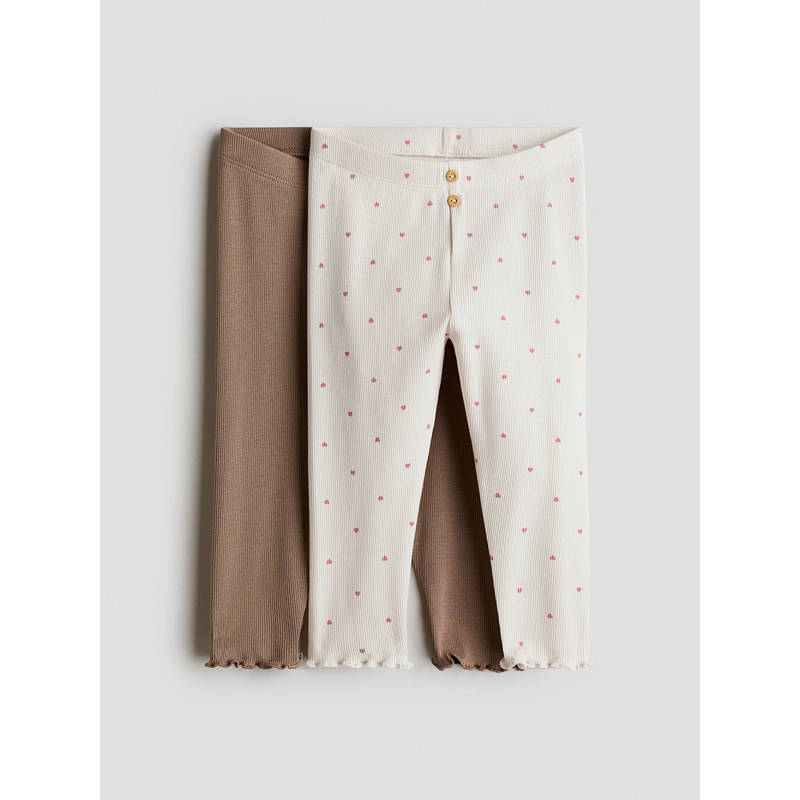 H&M Girls Multi-Color 2-Pack Ribbed Cotton Leggings (0-1 Months)
