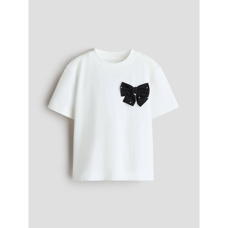 H&M Girls White Appliqud Cotton T-Shirt (1.5-2 Years)