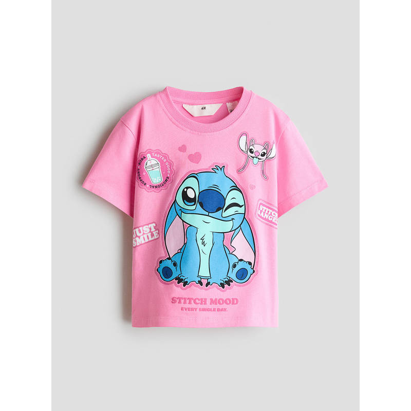 H&M Girls Pink Printed Cotton T-Shirt (1.5-2 Years)
