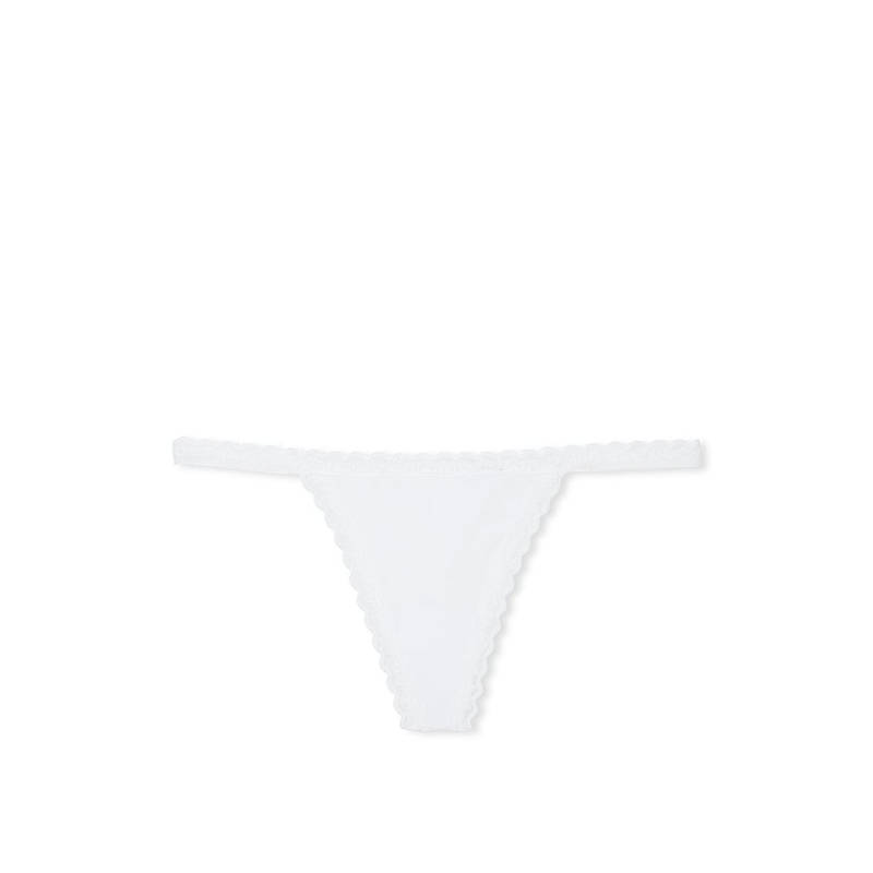 Victoria's Secret White The Lacie Lace-Trim Cotton V-String Panty (S)