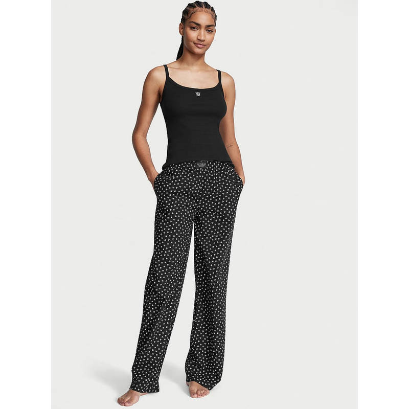 Victoria's Secret Women Black Printed Cotton Cami Top with Pyjama (Set of 2) (2XL)