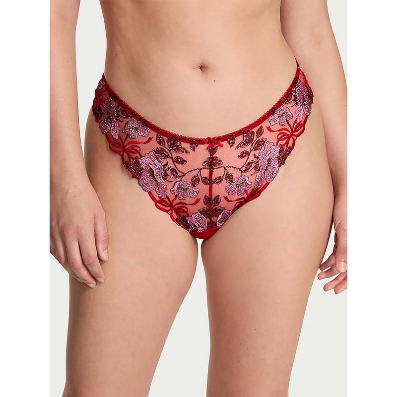 Victoria's Secret Women Red Dream Angels Beautiful Bows Embroidery Bikini (L)