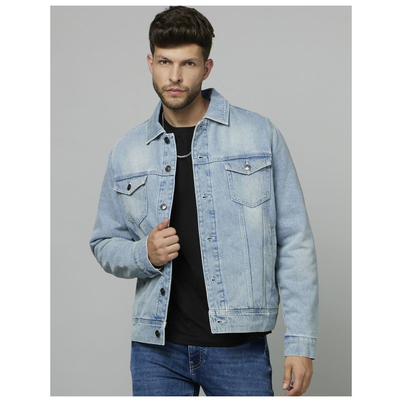 Black Shirt Denim Jacket Men Colour CELIO Solid Blue Long Sleeves Denim  Jacket