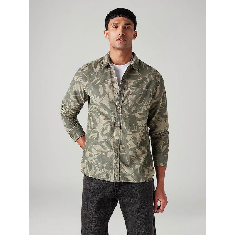Levi's Olive Men's Abstract Slim Fit Corduroy Shirt (L)