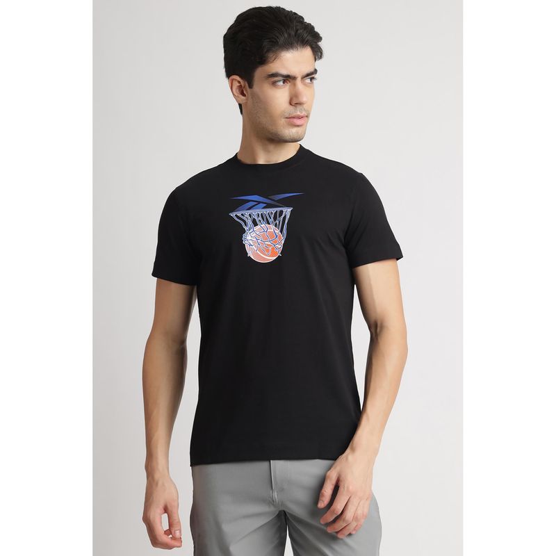 Reebok Black Round Neck Men T Shirt (S)