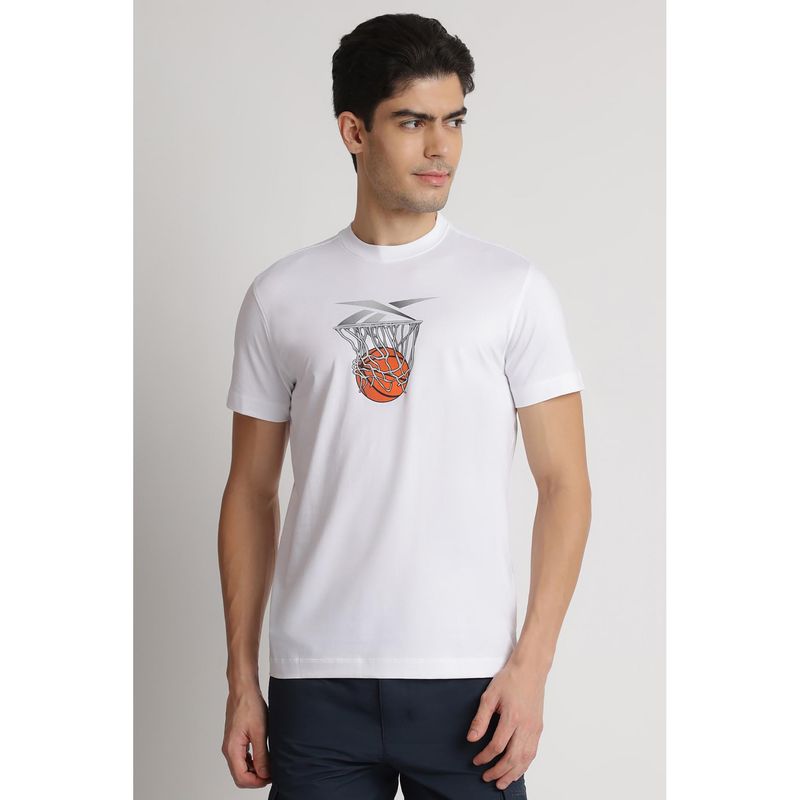 Reebok White Round Neck Men T Shirt (S)