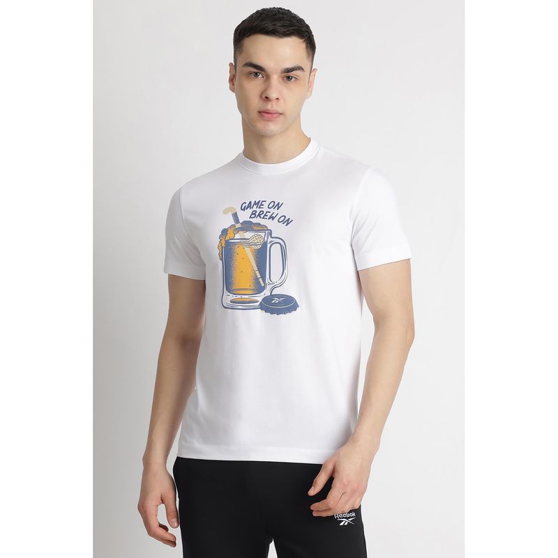 Reebok White Round Neck Men T Shirt (XL)