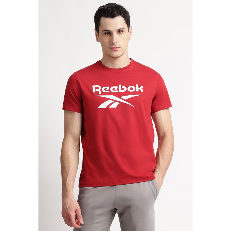 Reebok Red Round Neck Men T Shirt (M)