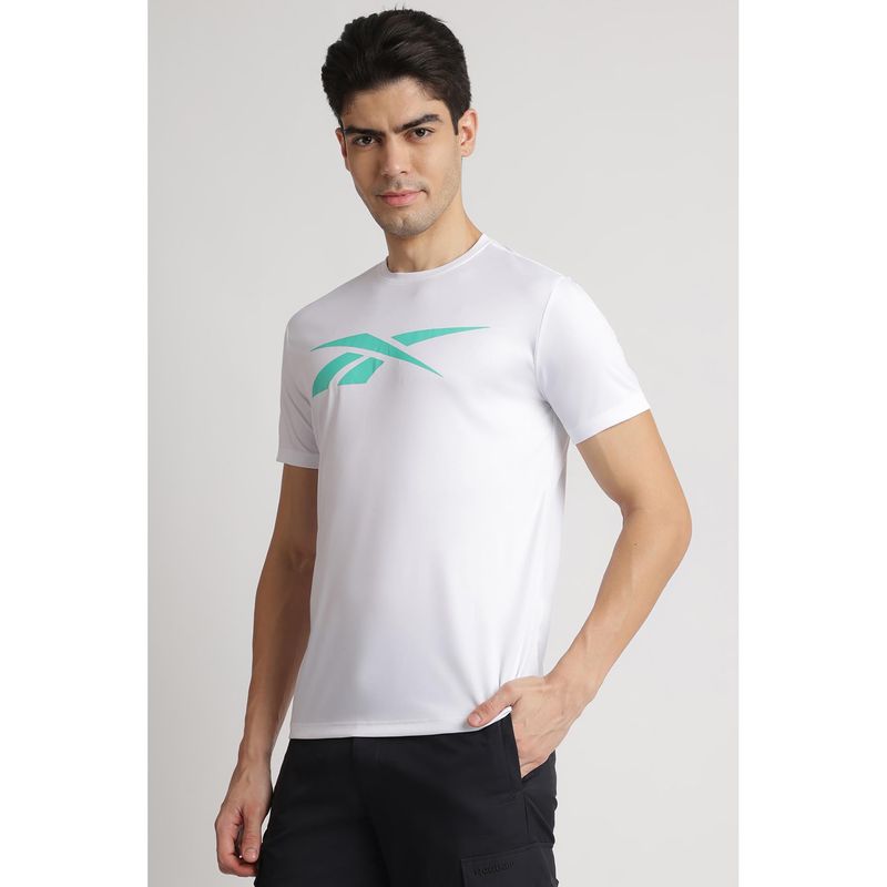 Reebok White Round Neck Men T Shirt (M)