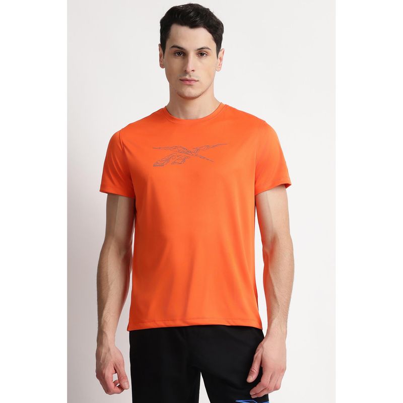 Reebok Orange Round Neck Men T Shirt (XL)