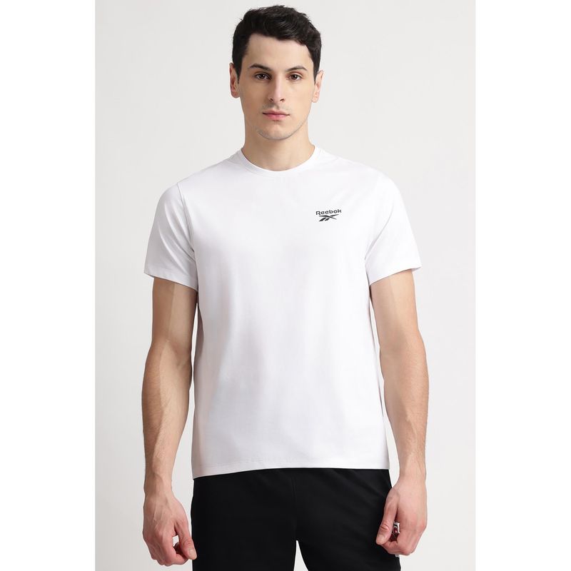 Reebok White Round Neck Men T Shirt (M)