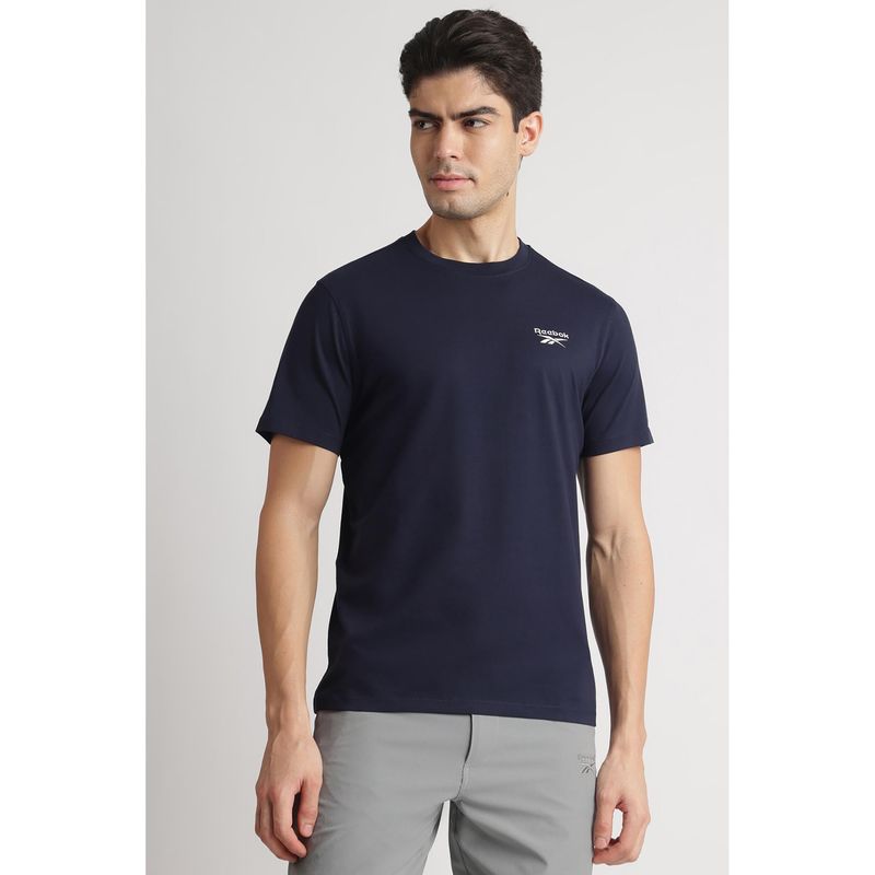 Reebok Navy Blue Round Neck Men T Shirt (XS)