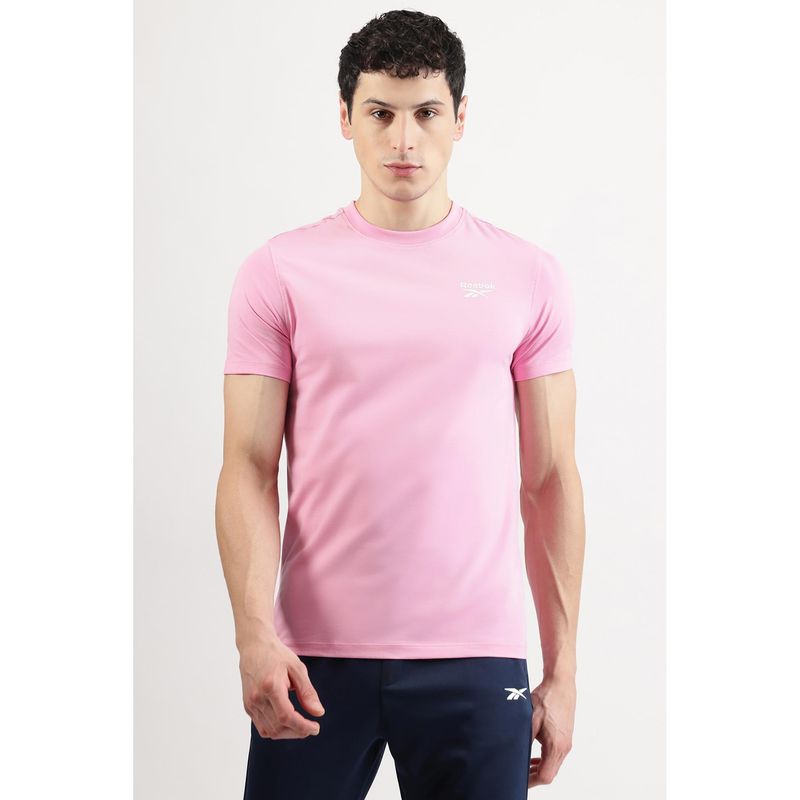 Reebok Pink Round Neck Men T Shirt (L)