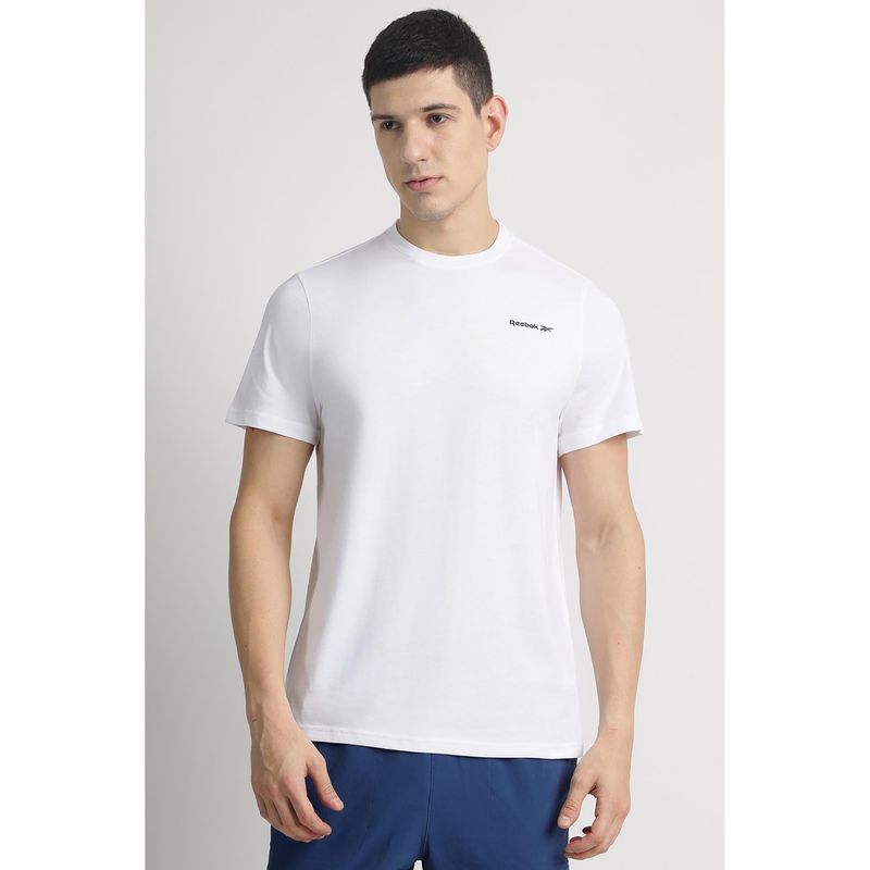 Reebok White Round Neck Men T Shirt (M)