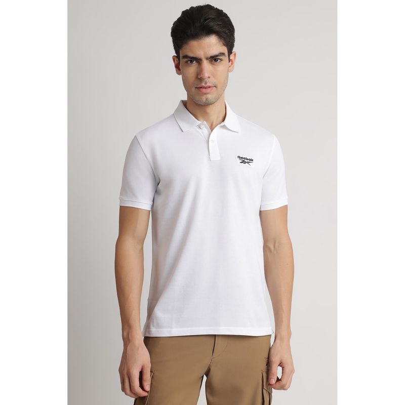 Reebok White Collar Neck Men Polo Shirt (L)