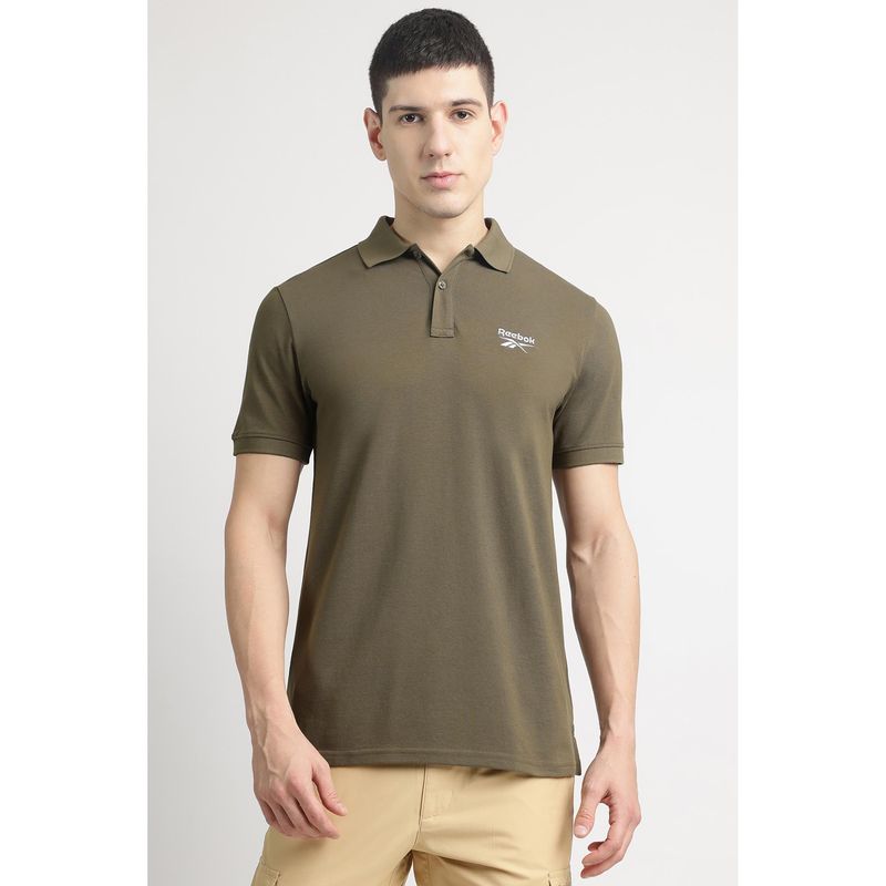 Reebok Olive Collar Neck Men Polo Shirt (M)